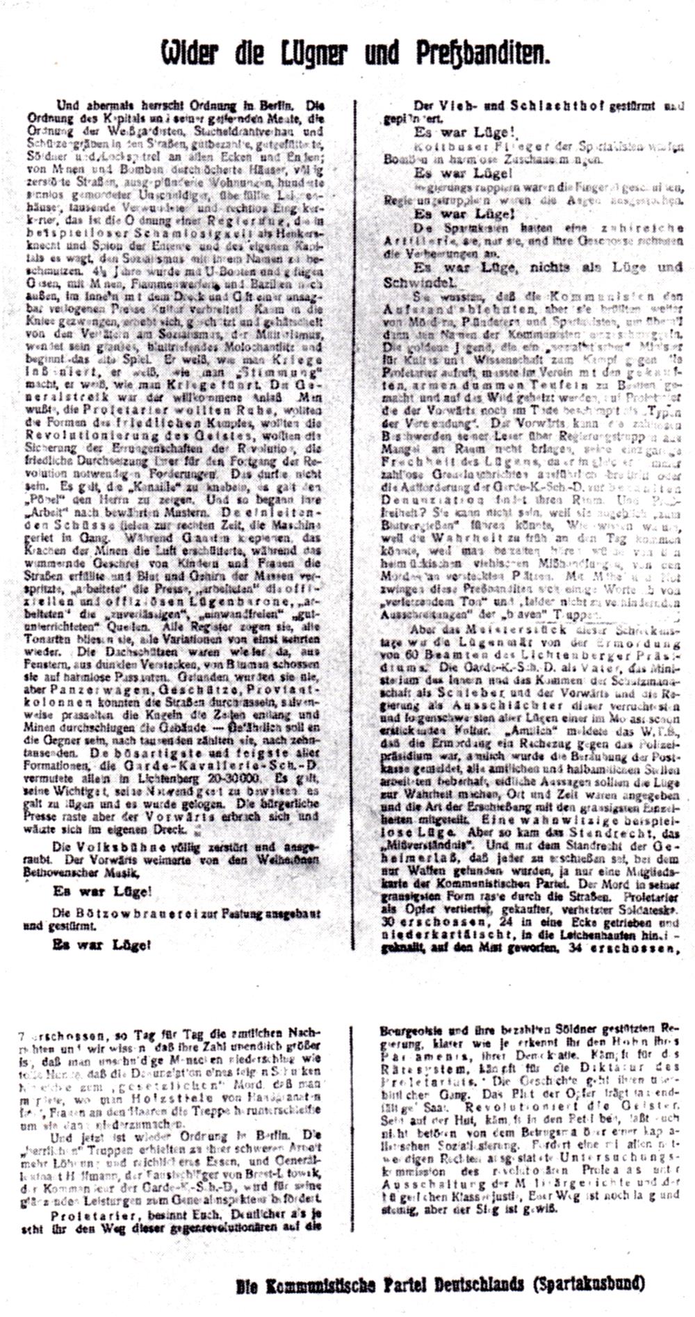 Flugblatt KPD mitte März 1919